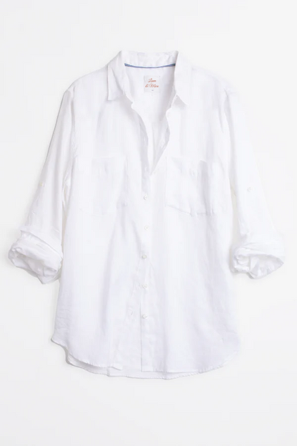 White Two Pocket Boyfriend Linen Shirt