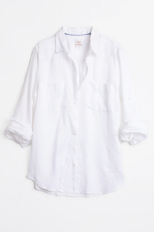 White Two Pocket Boyfriend Linen Shirt