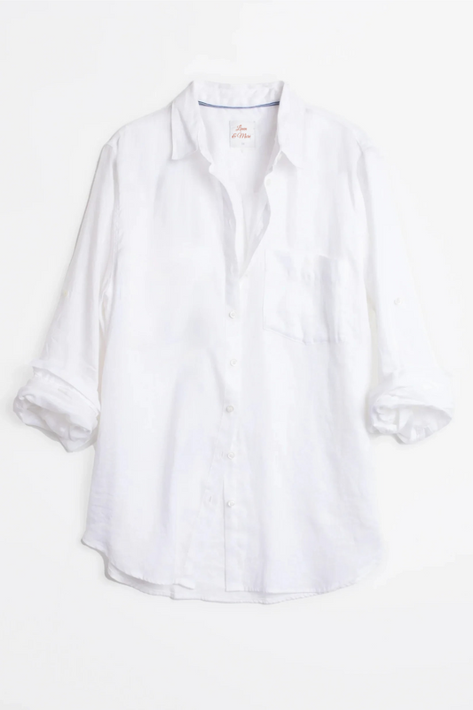 White One Pocket Boyfriend Linen Shirt